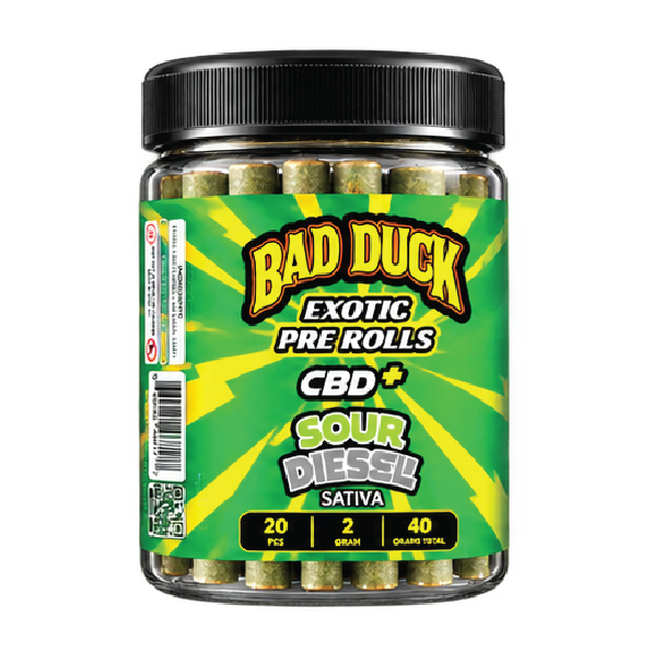 Bad Duck Exotic Pre-Rolls CBD+ Sour Diesel Sativa – 20 Pack, 40g