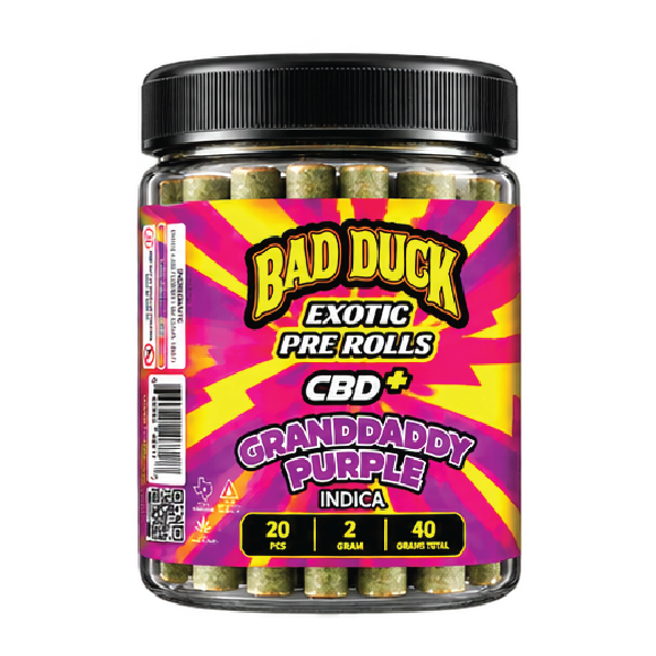 Bad Duck Exotic Pre-Rolls CBD+ GrandDaddy Purple Indica – 20 Pack, 40g