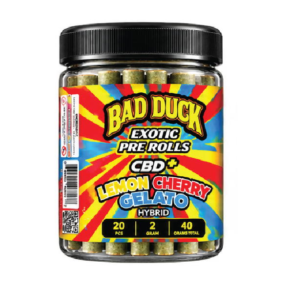 Bad Duck Exotic Pre-Rolls CBD+ Lemon Cherry Gelato Hybrid – 20 Pack, 40g