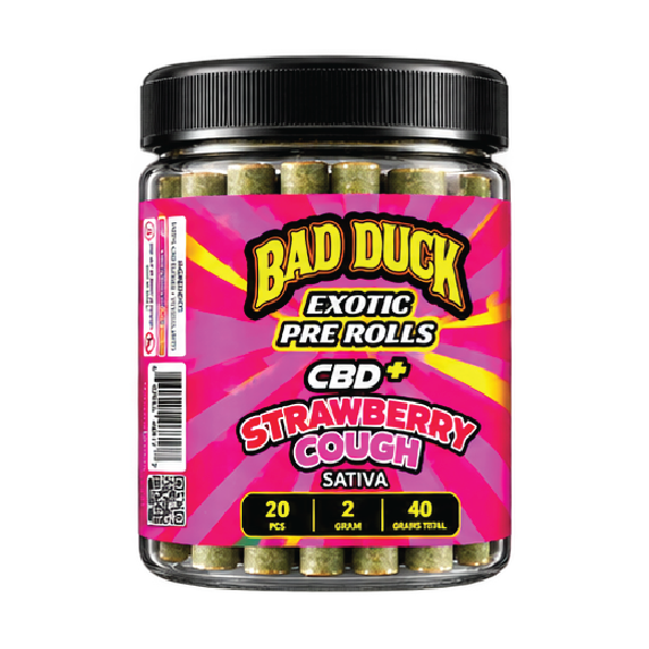 Bad Duck Exotic Pre-Rolls CBD+ Strawberry Cough Sativa – 20 Pack, 40g